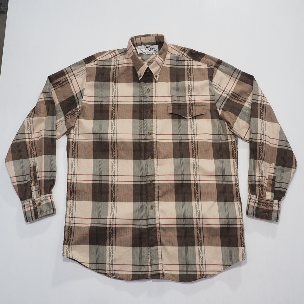 Vintage Roper Shirt Mens Extra Large Brown Plaid Western Heavyweight Cotton USA